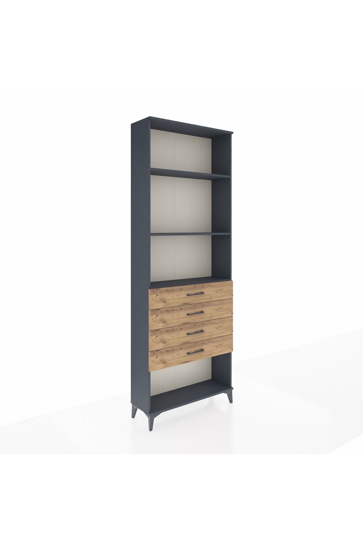 Arges Dolap 3 Raflı 4 Çekmeceli 88x30x243 Antrasit-Çam