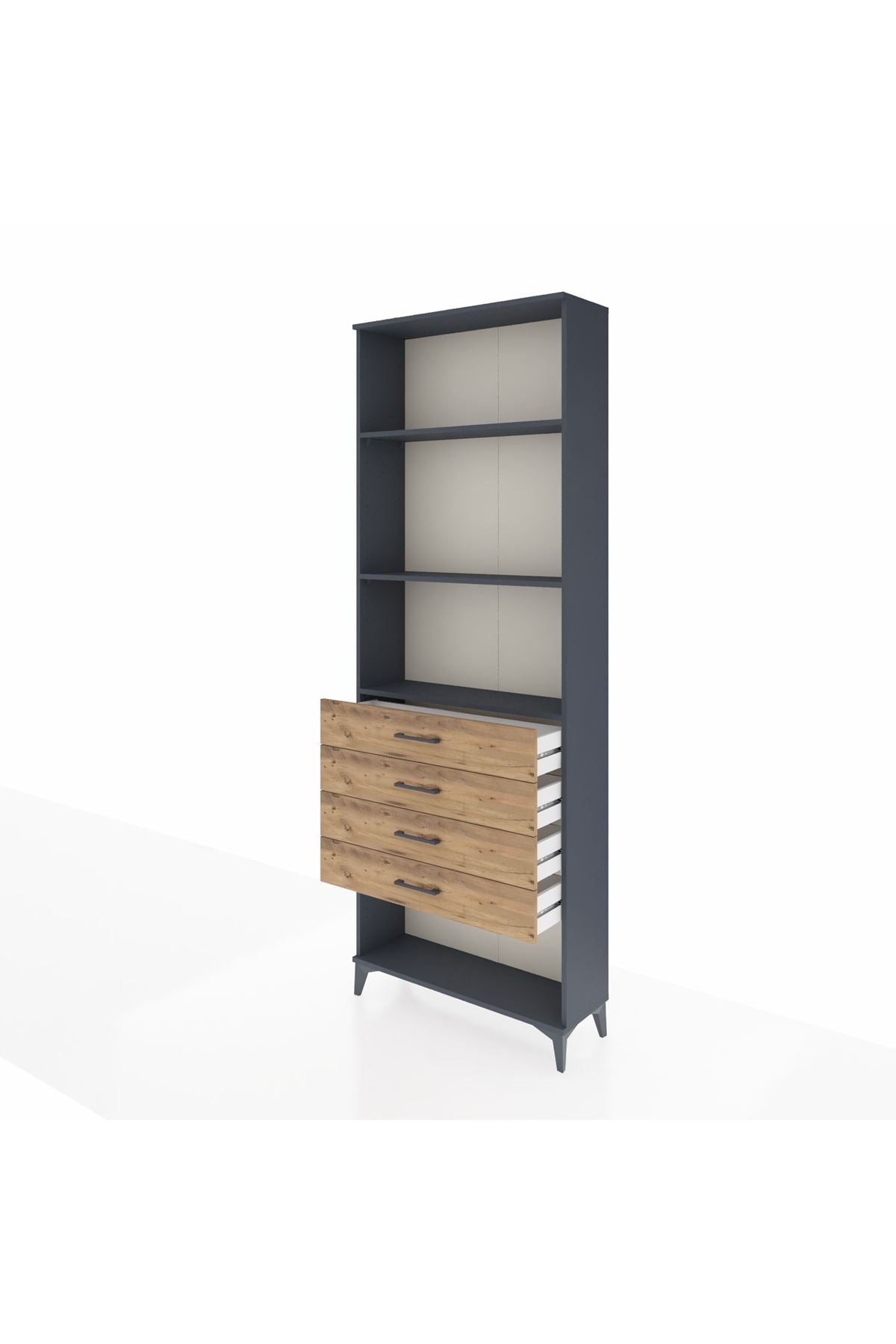 Arges Dolap 3 Raflı 4 Çekmeceli 88x30x243 Antrasit-Çam