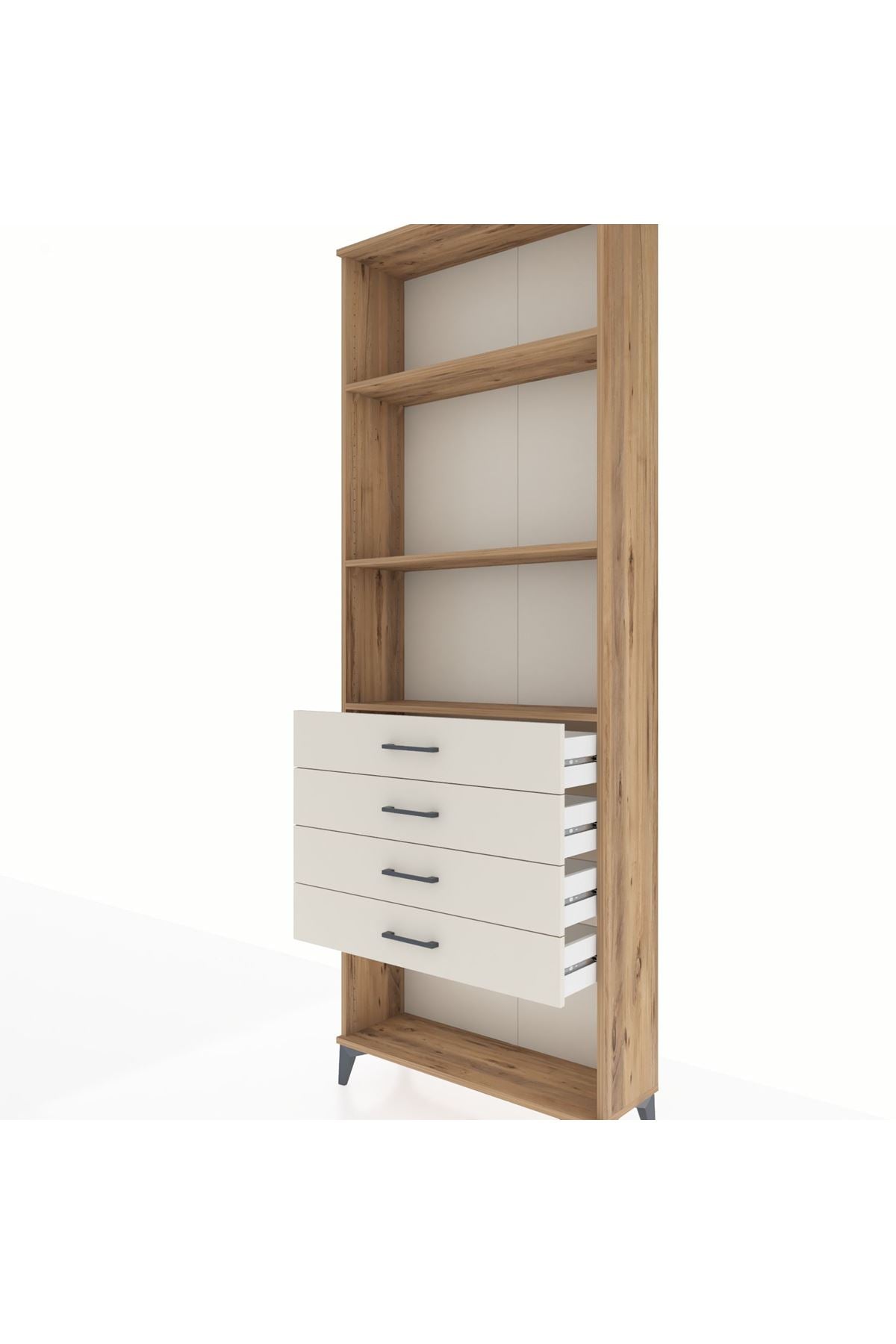 Arges Dolap 3 Raflı 4 Çekmeceli 88x30x243 Çam-Aytaşı