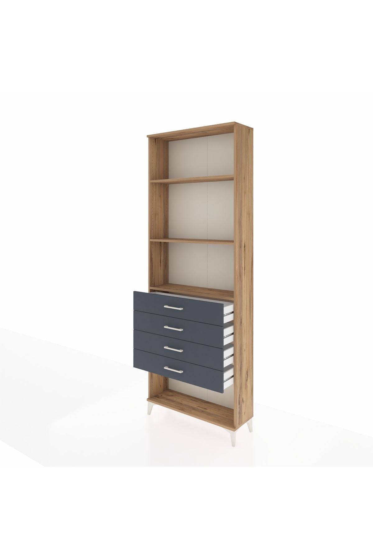 Arges Dolap 3 Raflı 4 Çekmeceli 88x30x243 Çam-Antrasit