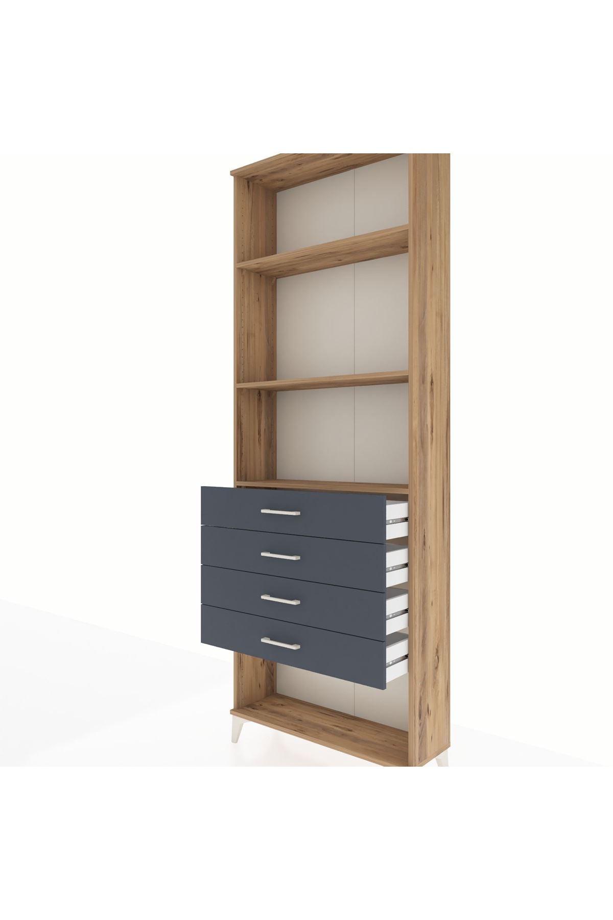 Arges Dolap 3 Raflı 4 Çekmeceli 88x30x243 Çam-Antrasit