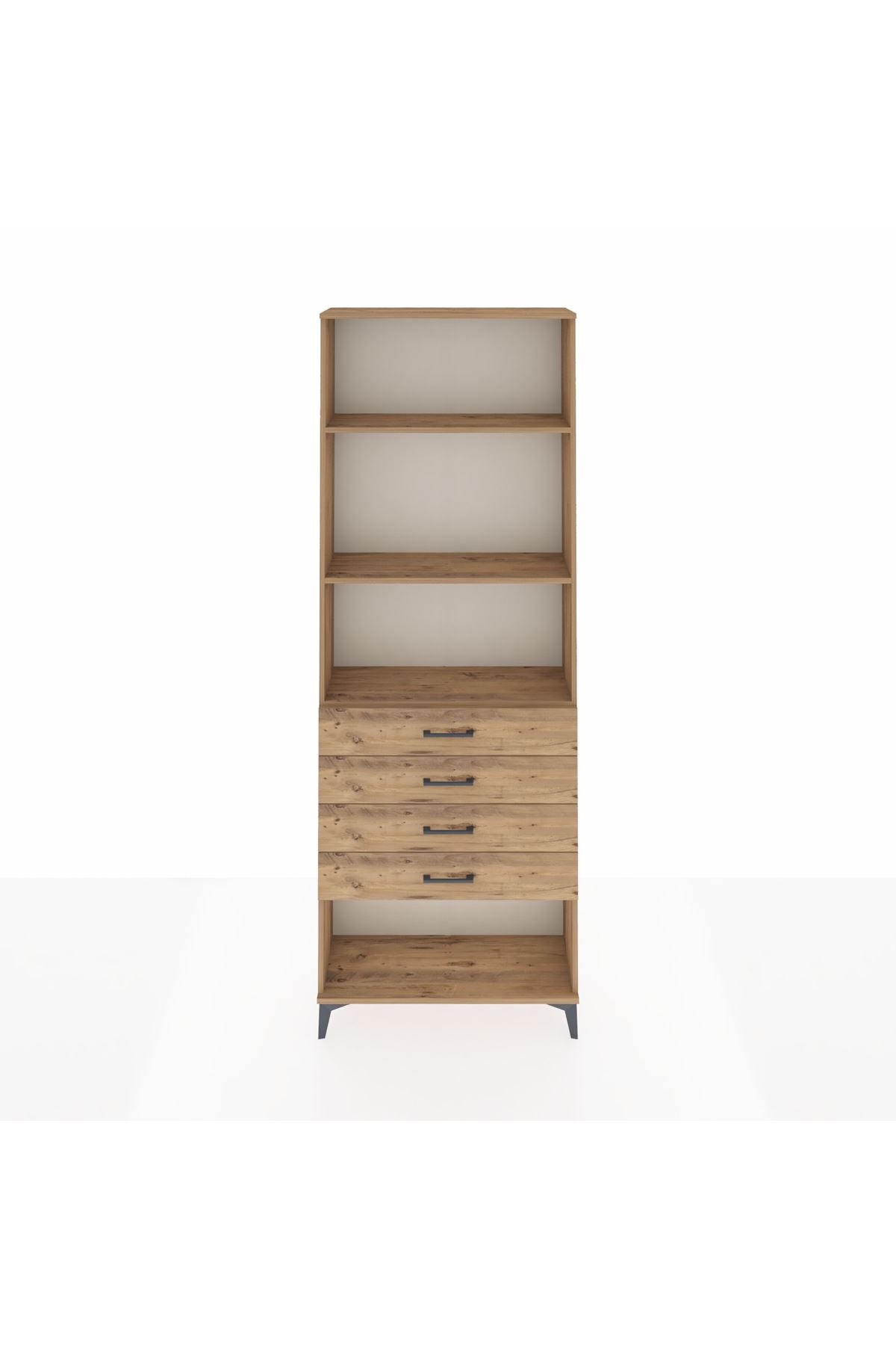 Arges Dolap 3 Raflı 4 Çekmeceli 88x30x243 Çam-Çam