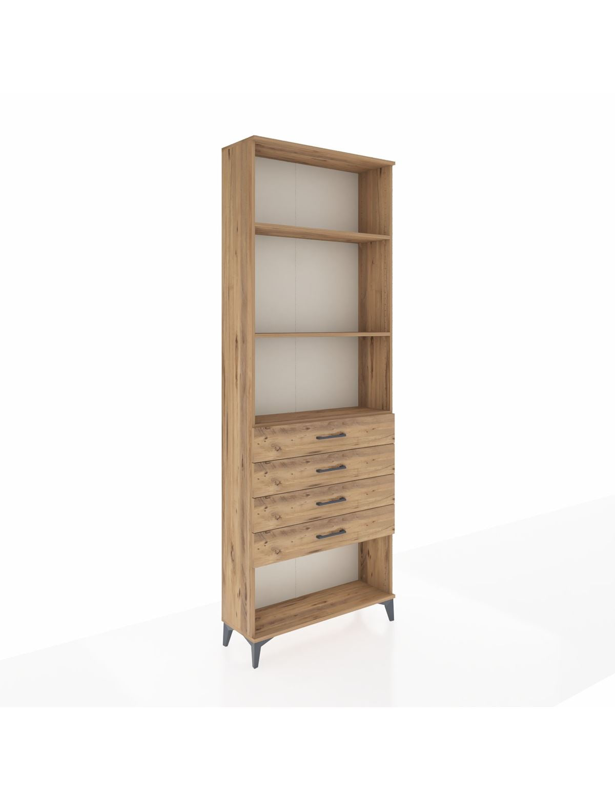 Arges Dolap 3 Raflı 4 Çekmeceli 88x30x243 Çam-Çam