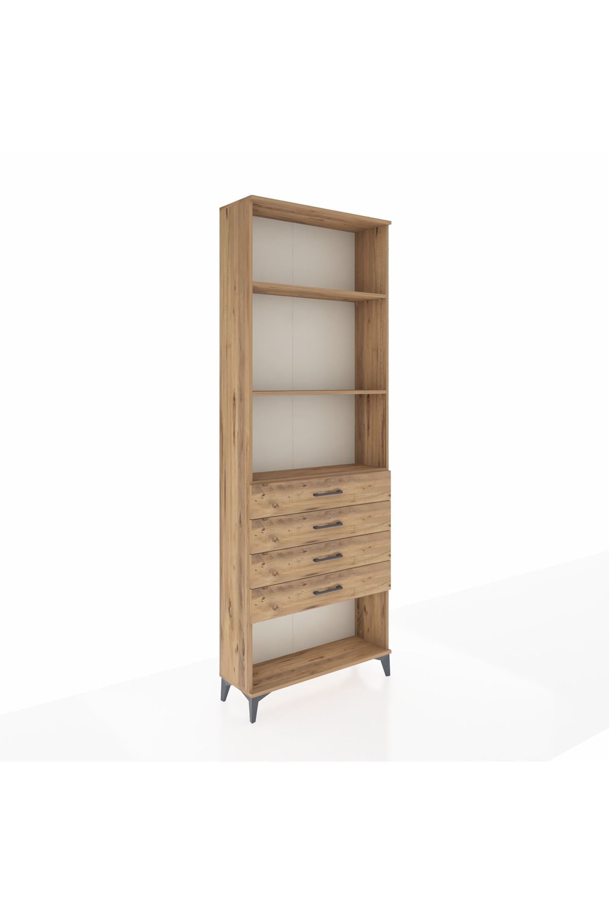 Arges Dolap 3 Raflı 4 Çekmeceli 88x30x243 Çam-Çam