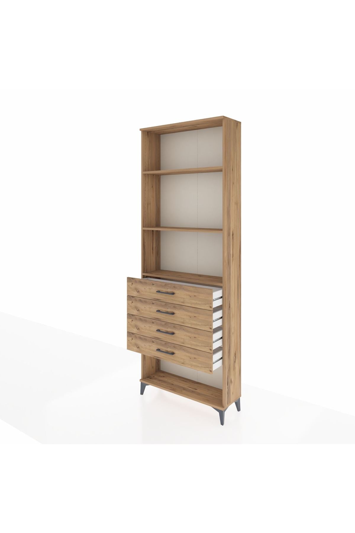 Arges Dolap 3 Raflı 4 Çekmeceli 88x30x243 Çam-Çam