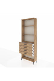 Arges Dolap 3 Raflı 4 Çekmeceli 88x30x243 Çam-Çam