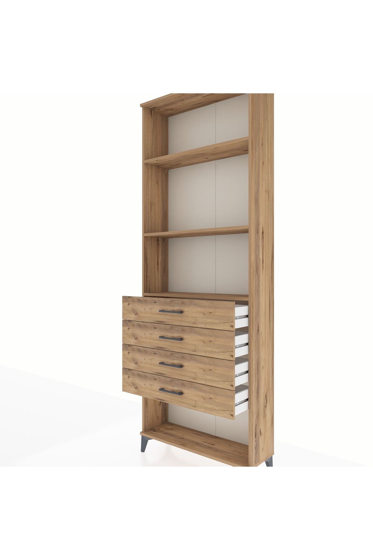 Arges Dolap 3 Raflı 4 Çekmeceli 88x30x243 Çam-Çam