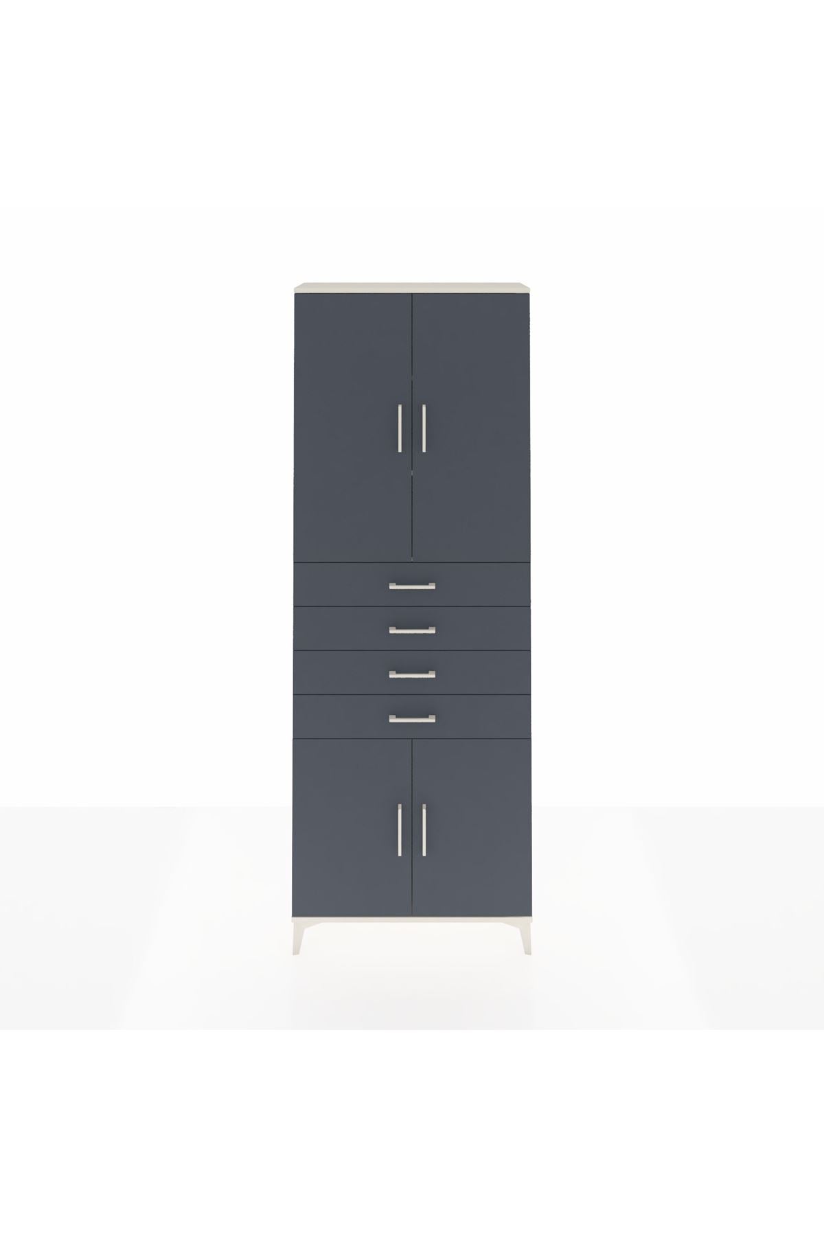 Arges Dolap 3 Raflı 4 Çekmeceli 4 Kapaklı 88x30x243 Aytaşı-Antrasit