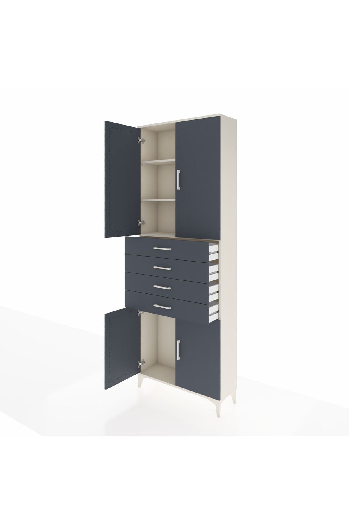 Arges Dolap 3 Raflı 4 Çekmeceli 4 Kapaklı 88x30x243 Aytaşı-Antrasit