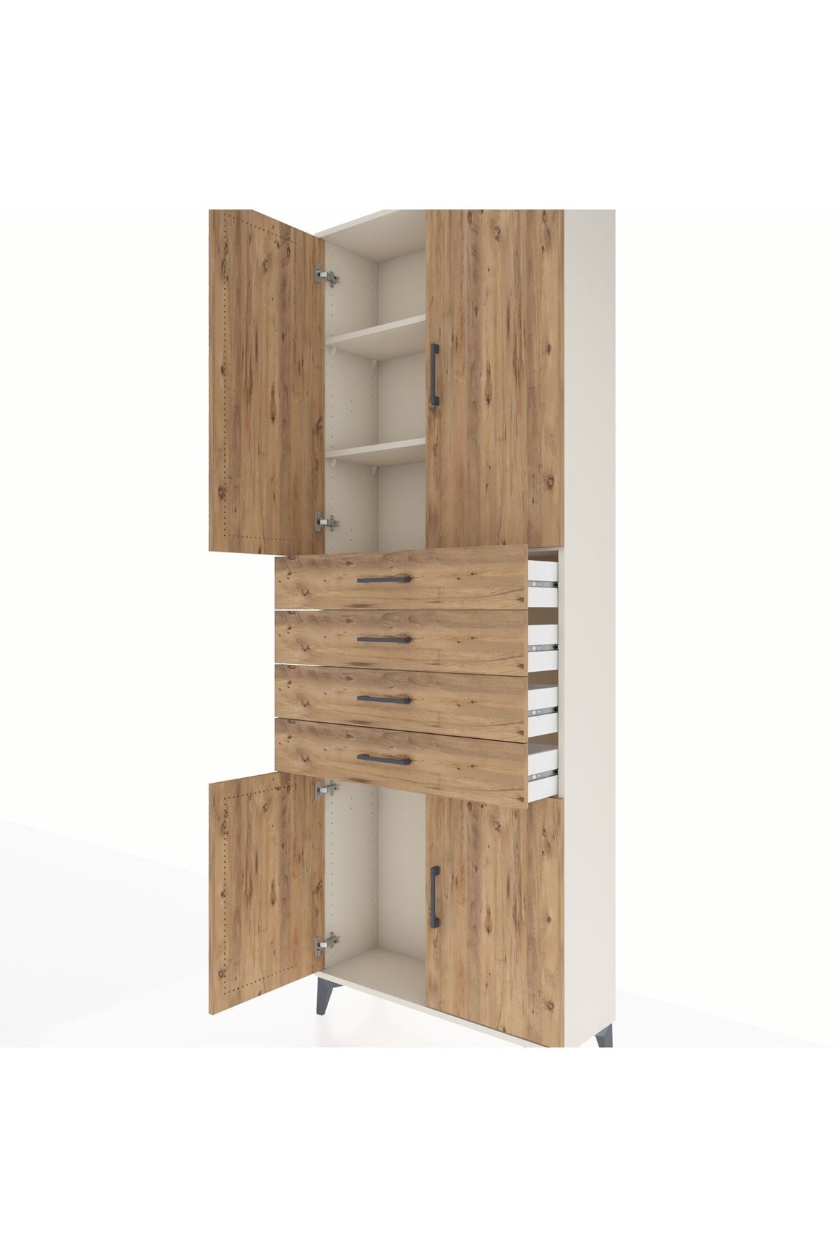 Arges Dolap 3 Raflı 4 Çekmeceli 4 Kapaklı 88x30x243 Aytaşı-Çam