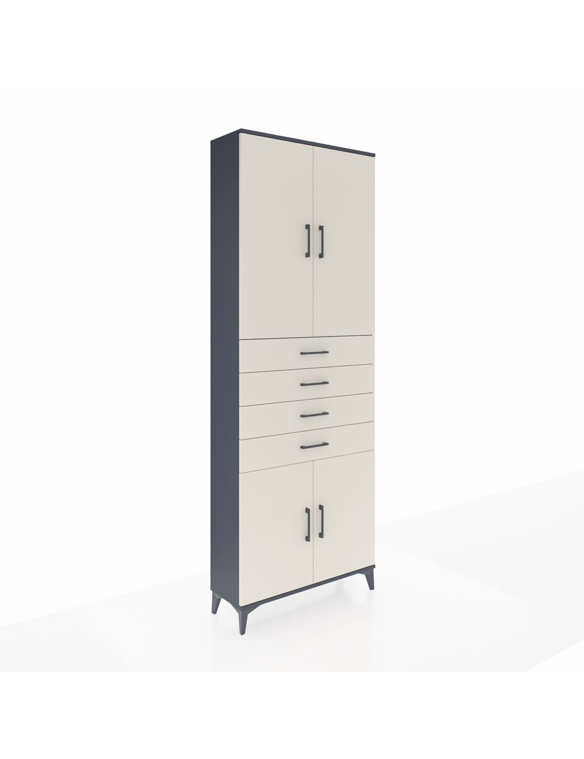 Arges Dolap 3 Raflı 4 Çekmeceli 4 Kapaklı 88x30x243 Antrasit-Aytaşı