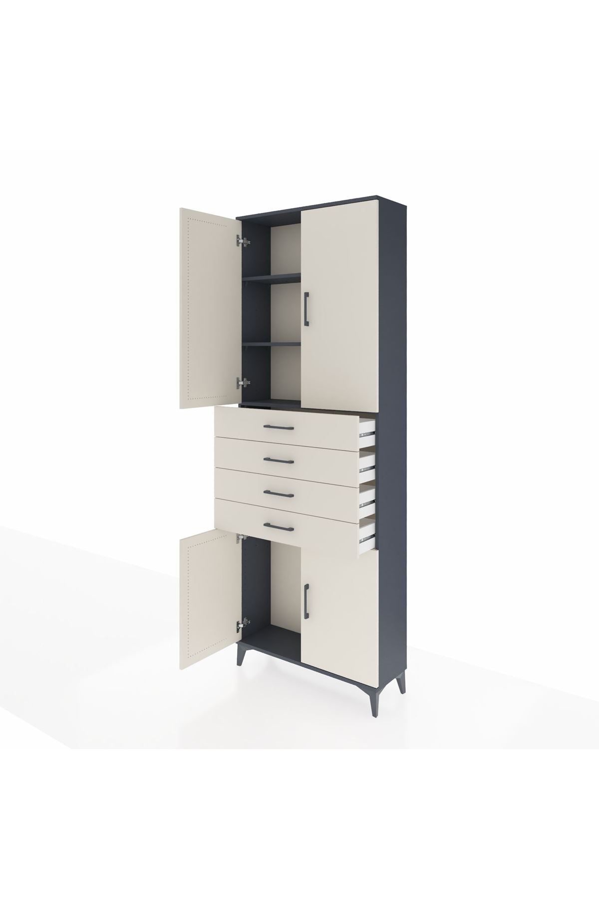 Arges Dolap 3 Raflı 4 Çekmeceli 4 Kapaklı 88x30x243 Antrasit-Aytaşı