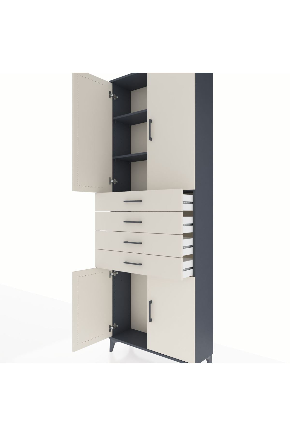 Arges Dolap 3 Raflı 4 Çekmeceli 4 Kapaklı 88x30x243 Antrasit-Aytaşı