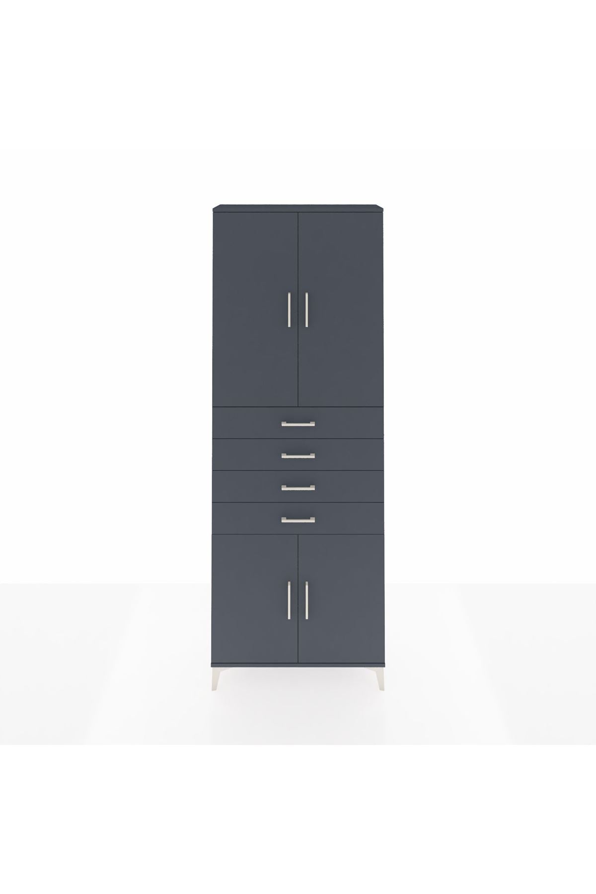 Arges Dolap 3 Raflı 4 Çekmeceli 4 Kapaklı 88x30x243 Antrasit-Antrasit