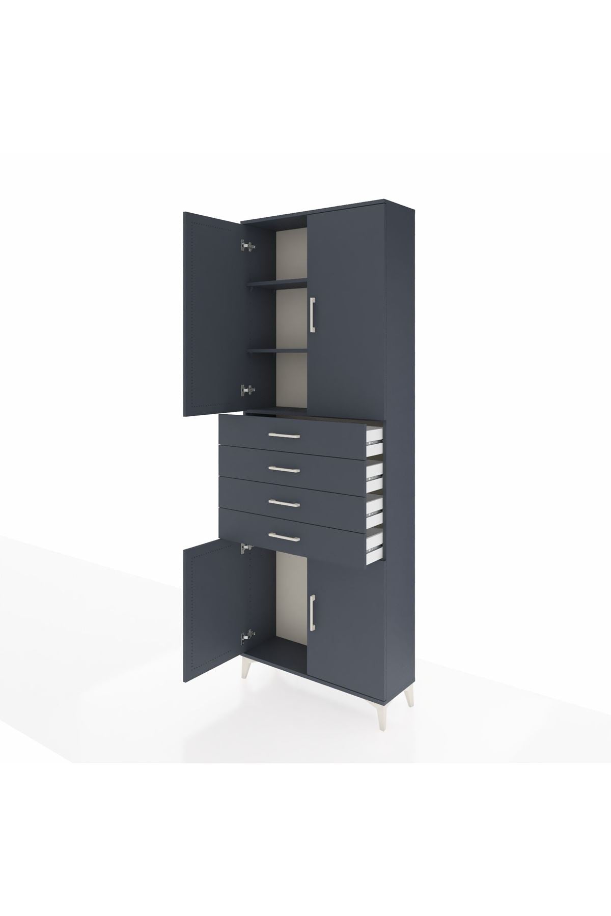 Arges Dolap 3 Raflı 4 Çekmeceli 4 Kapaklı 88x30x243 Antrasit-Antrasit