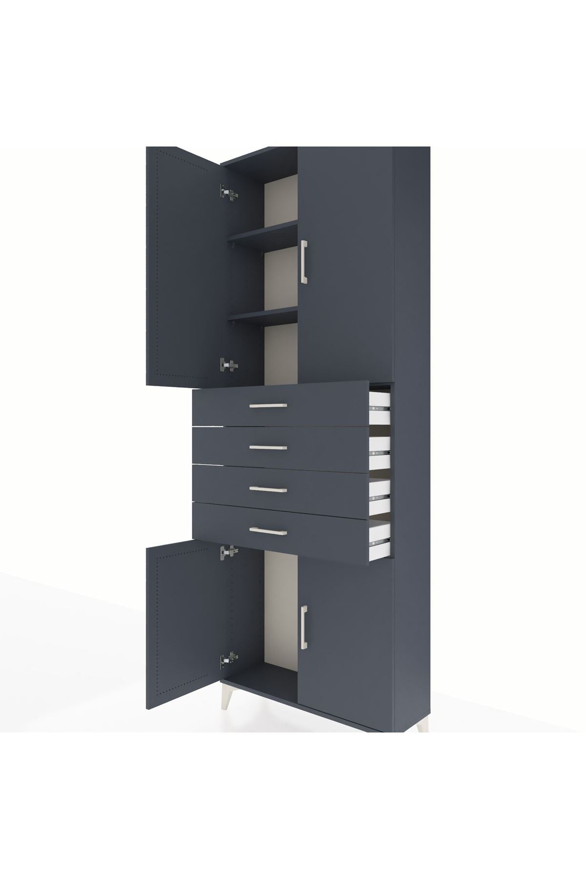 Arges Dolap 3 Raflı 4 Çekmeceli 4 Kapaklı 88x30x243 Antrasit-Antrasit