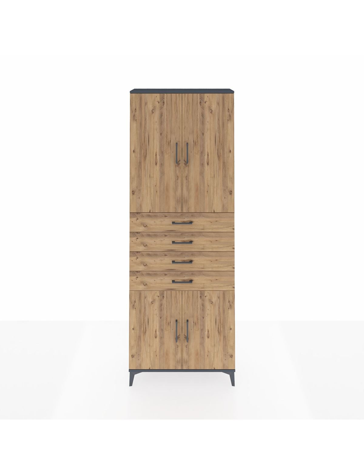 Arges Dolap 3 Raflı 4 Çekmeceli 4 Kapaklı 88x30x243 Antrasit-Çam