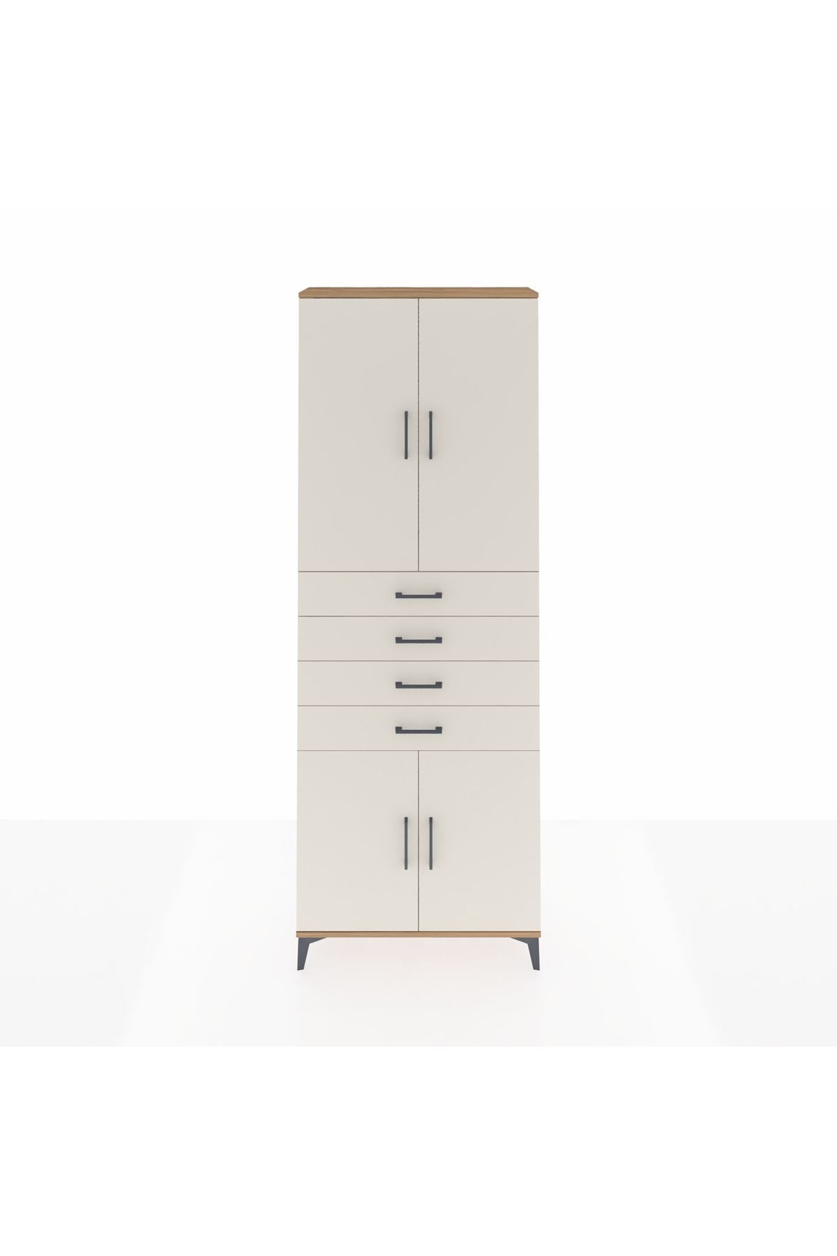 Arges Dolap 3 Raflı 4 Çekmeceli 4 Kapaklı 88x30x243 Çam-Aytaşı