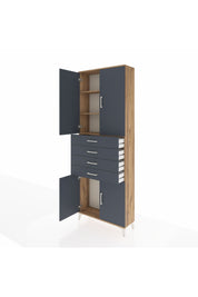 Arges Dolap 3 Raflı 4 Çekmeceli 4 Kapaklı 88x30x243 Çam-Antrasit