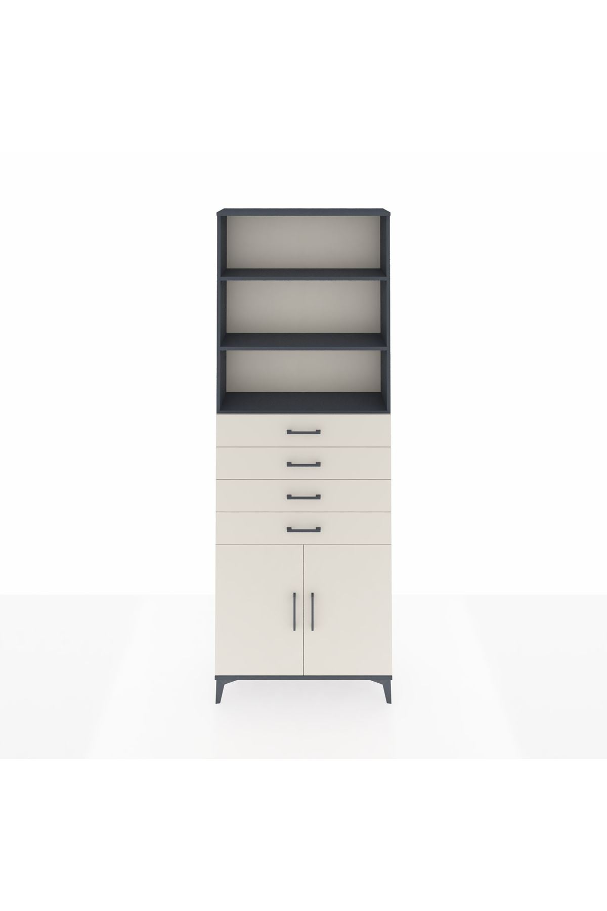 Arges Dolap 3 Raflı 4 Çekmeceli 2 Kapaklı 88x30x243 Antrasit-Aytaşı