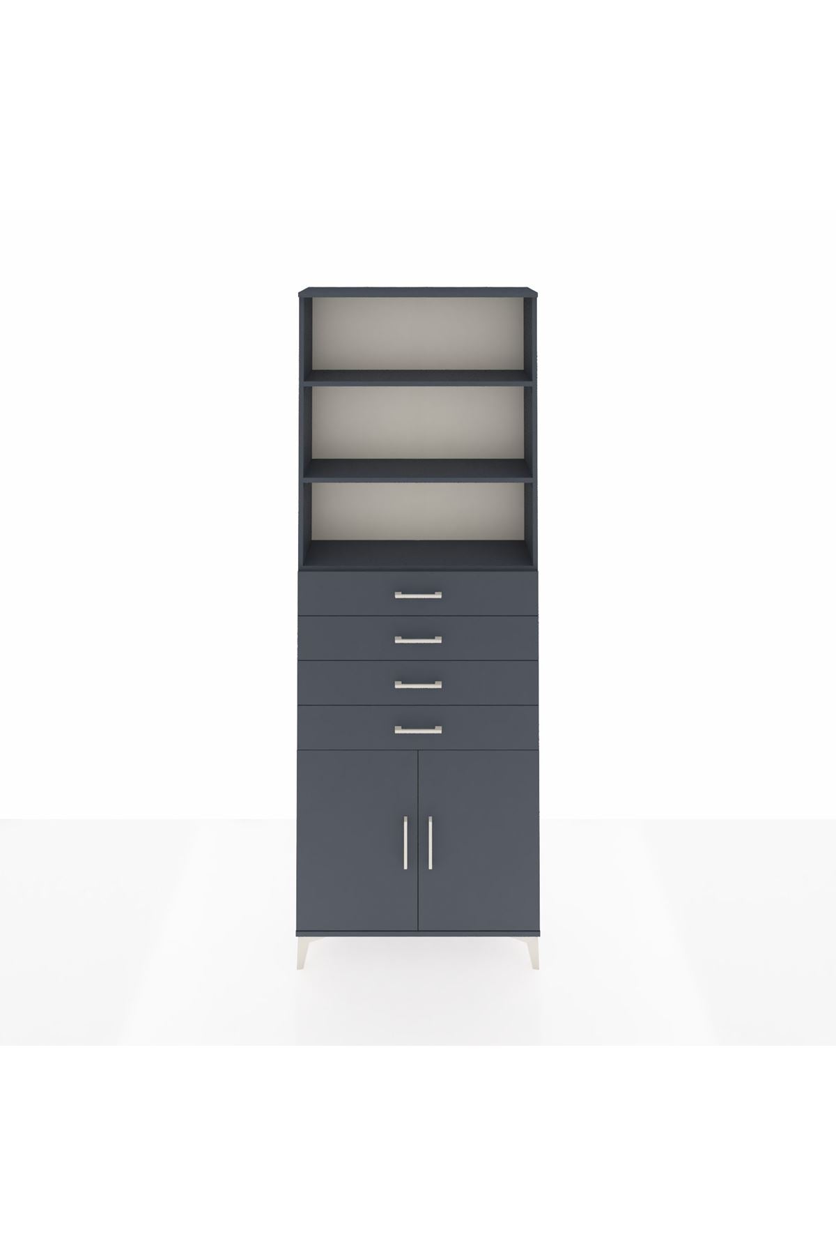 Arges Dolap 3 Raflı 4 Çekmeceli 2 Kapaklı 88x30x243 Antrasit-Antrasit