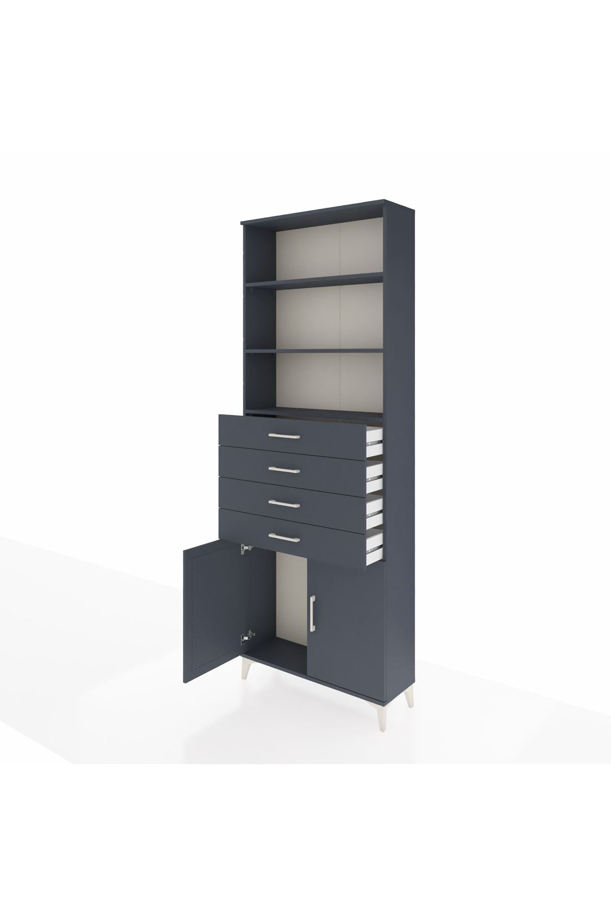 Arges Dolap 3 Raflı 4 Çekmeceli 2 Kapaklı 88x30x243 Antrasit-Antrasit