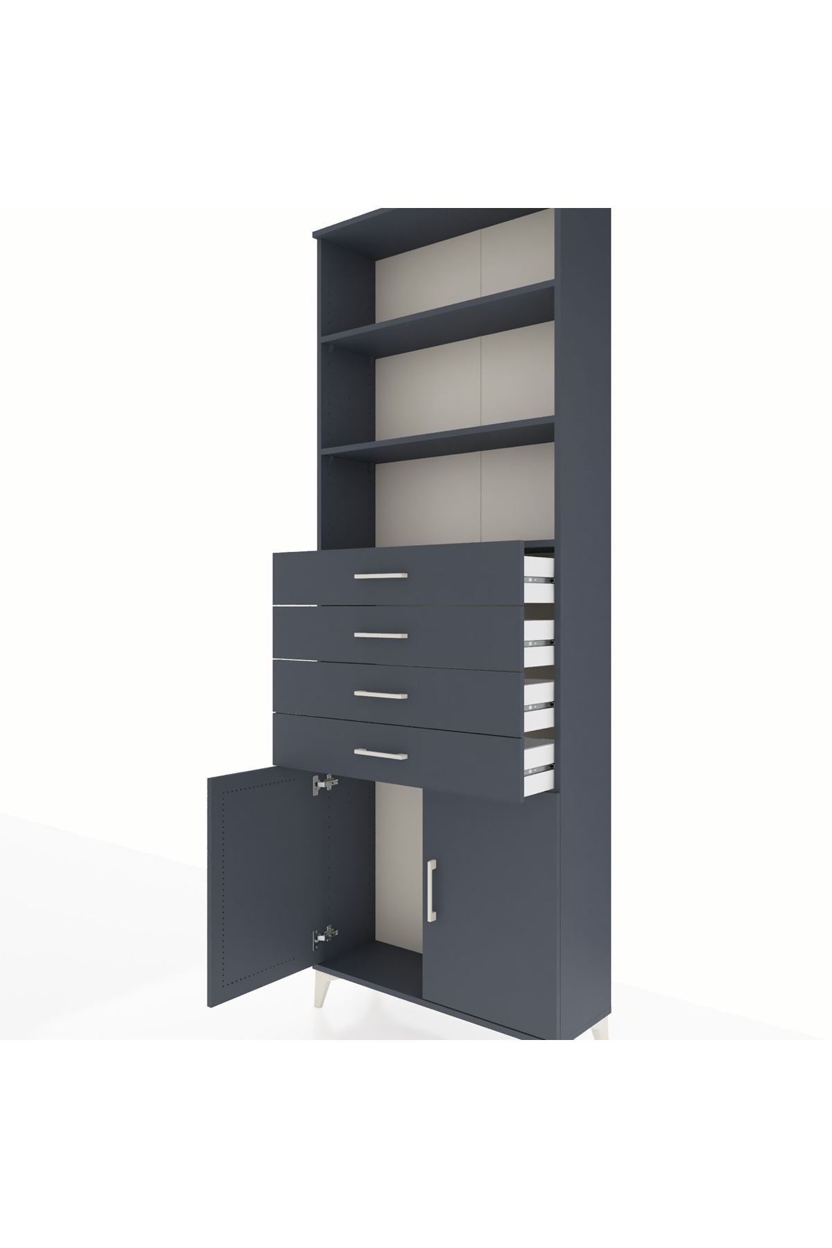 Arges Dolap 3 Raflı 4 Çekmeceli 2 Kapaklı 88x30x243 Antrasit-Antrasit