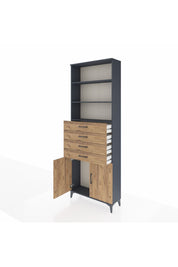 Arges Dolap 3 Raflı 4 Çekmeceli 2 Kapaklı 88x30x243 Antrasit-Çam