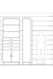 Arges Dolap 3 Raflı 4 Çekmeceli 2 Kapaklı 88x30x243 Antrasit-Çam