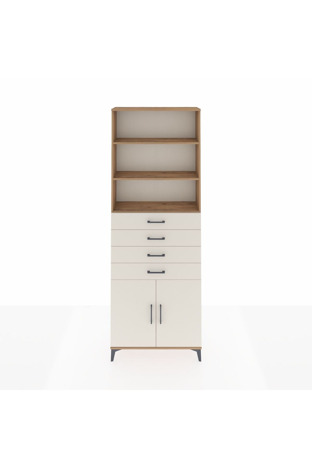 Arges Dolap 3 Raflı 4 Çekmeceli 2 Kapaklı 88x30x243 Çam-Aytaşı