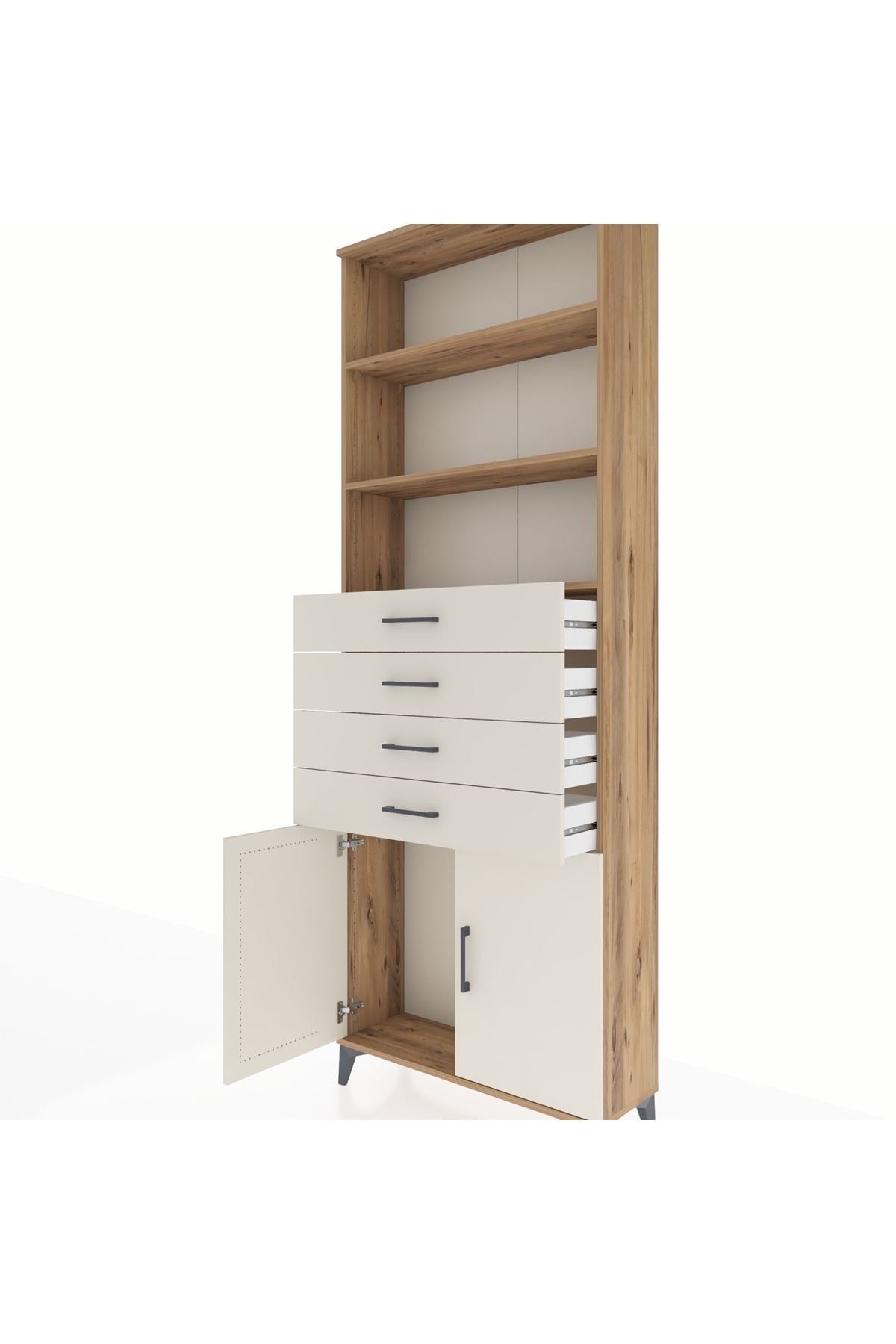 Arges Dolap 3 Raflı 4 Çekmeceli 2 Kapaklı 88x30x243 Çam-Aytaşı