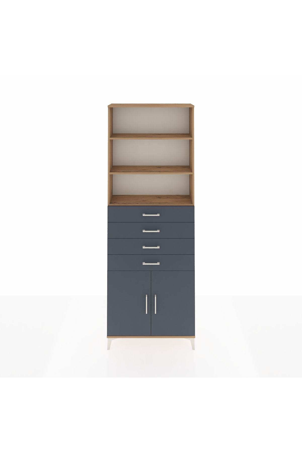 Arges Dolap 3 Raflı 4 Çekmeceli 2 Kapaklı 88x30x243 Çam-Antrasit