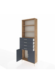 Arges Dolap 3 Raflı 4 Çekmeceli 2 Kapaklı 88x30x243 Çam-Antrasit