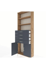 Arges Dolap 3 Raflı 4 Çekmeceli 2 Kapaklı 88x30x243 Çam-Antrasit