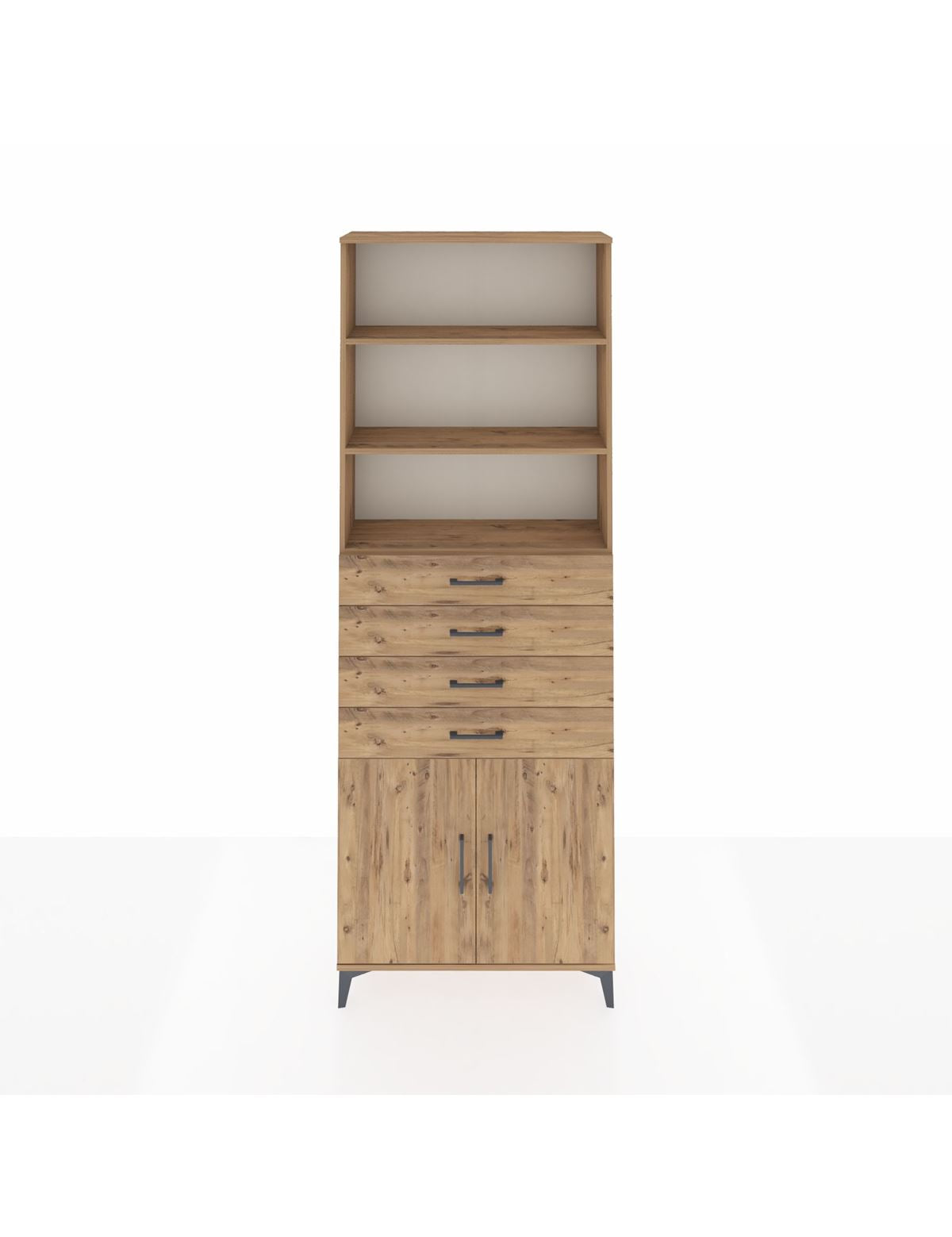 Arges Dolap 3 Raflı 4 Çekmeceli 2 Kapaklı 88x30x243 Çam-Çam