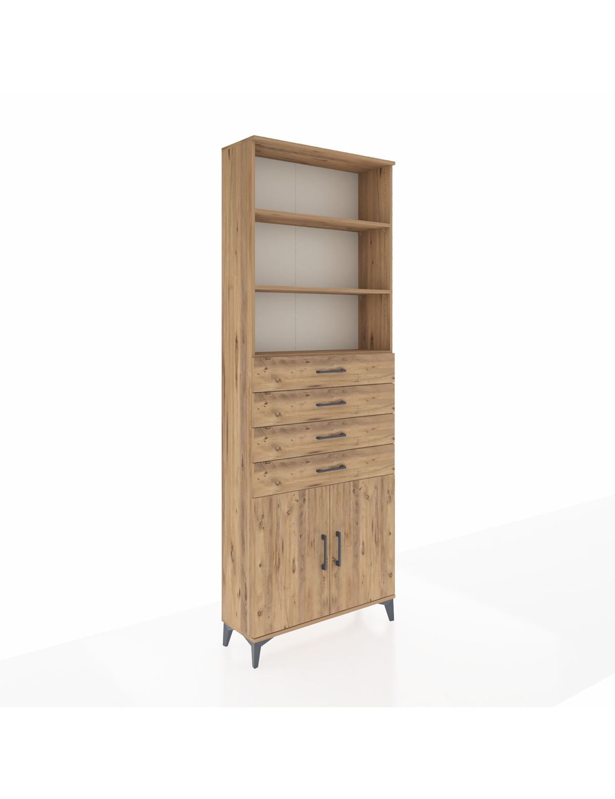 Arges Dolap 3 Raflı 4 Çekmeceli 2 Kapaklı 88x30x243 Çam-Çam