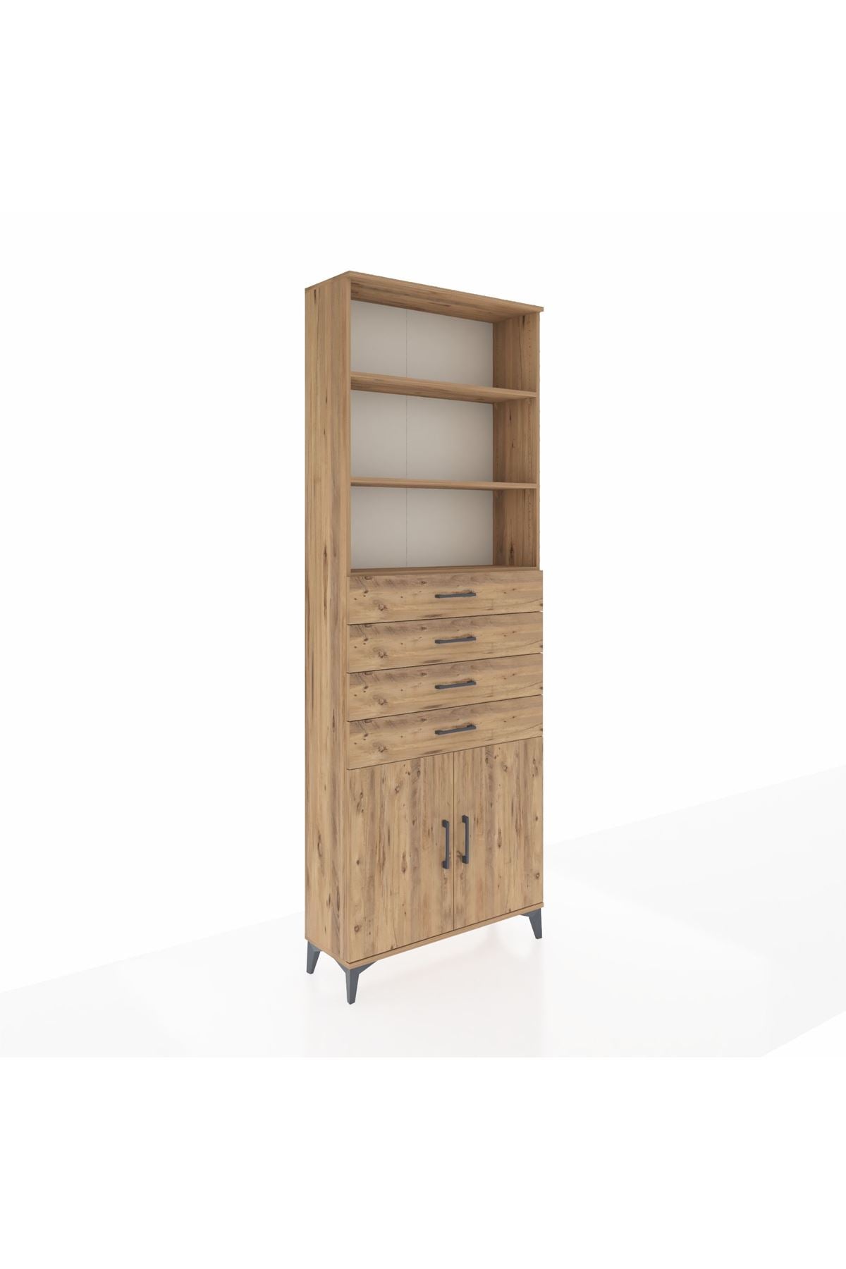 Arges Dolap 3 Raflı 4 Çekmeceli 2 Kapaklı 88x30x243 Çam-Çam