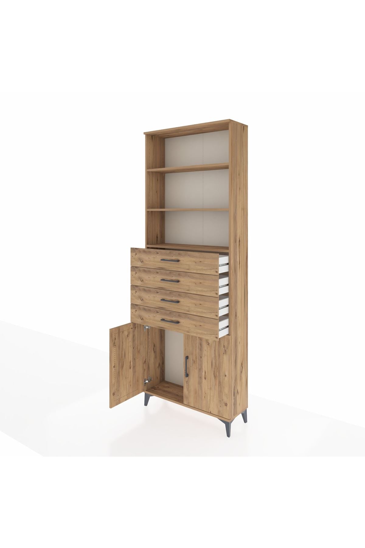 Arges Dolap 3 Raflı 4 Çekmeceli 2 Kapaklı 88x30x243 Çam-Çam