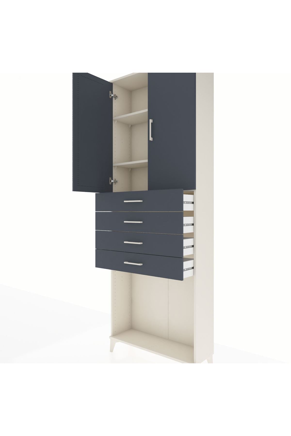 Arges Dolap 3 Raflı 4 Çekmeceli 2 Kapaklı 88x30x243 Aytaşı-Antrasit