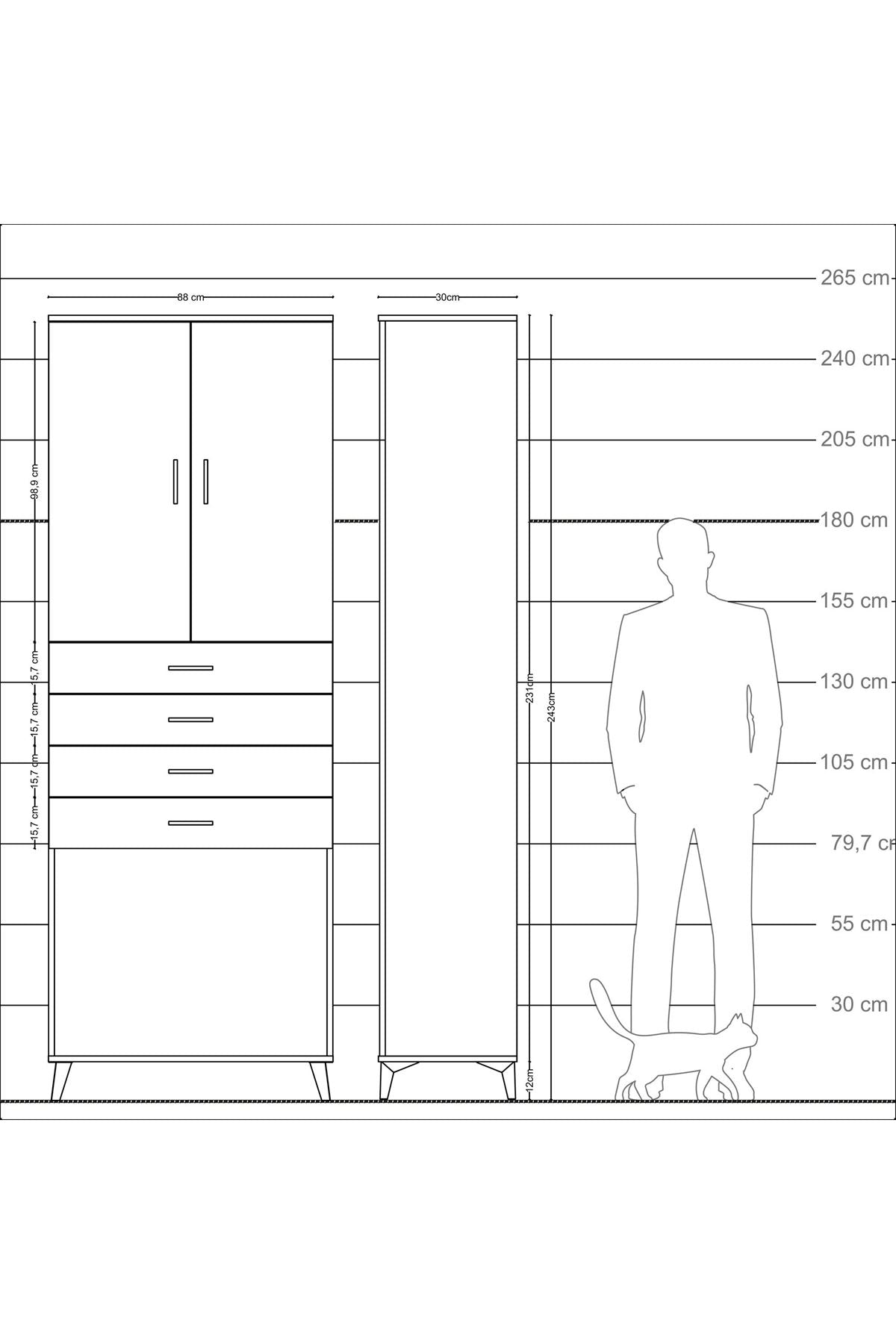 Arges Dolap 3 Raflı 4 Çekmeceli 2 Kapaklı 88x30x243 Aytaşı-Çam