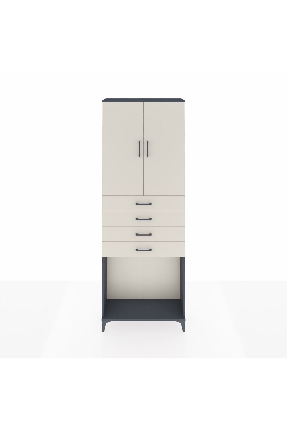 Arges Dolap 3 Raflı 4 Çekmeceli 2 Kapaklı 88x30x243 Antrasit-Aytaşı