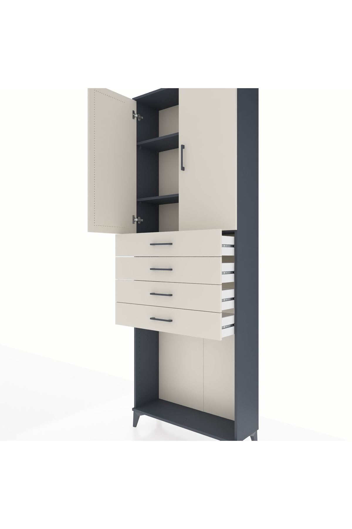 Arges Dolap 3 Raflı 4 Çekmeceli 2 Kapaklı 88x30x243 Antrasit-Aytaşı