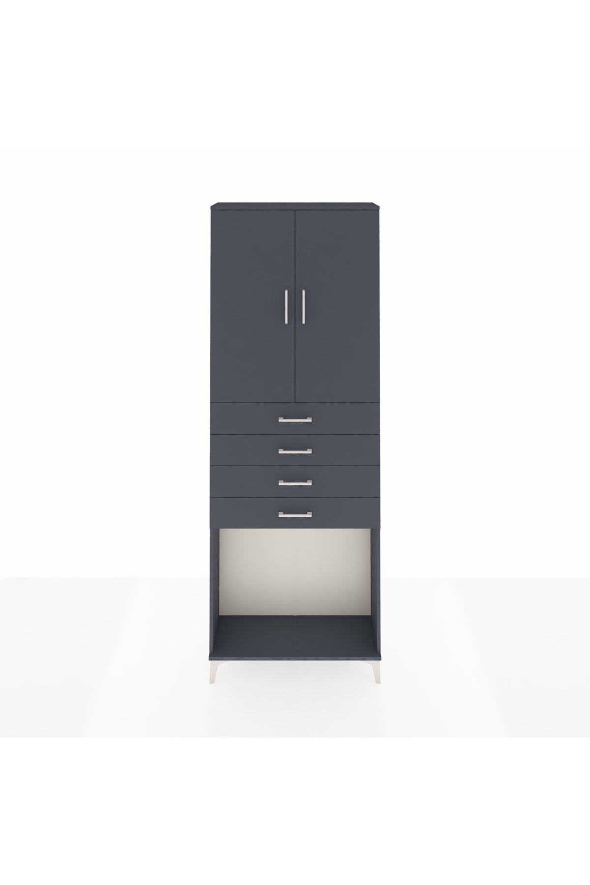 Arges Dolap 3 Raflı 4 Çekmeceli 2 Kapaklı 88x30x243 Antrasit-Antrasit