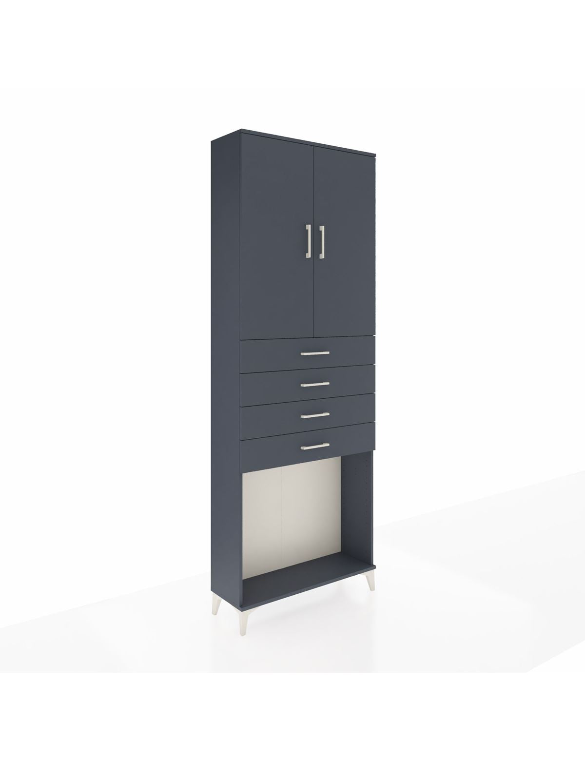 Arges Dolap 3 Raflı 4 Çekmeceli 2 Kapaklı 88x30x243 Antrasit-Antrasit