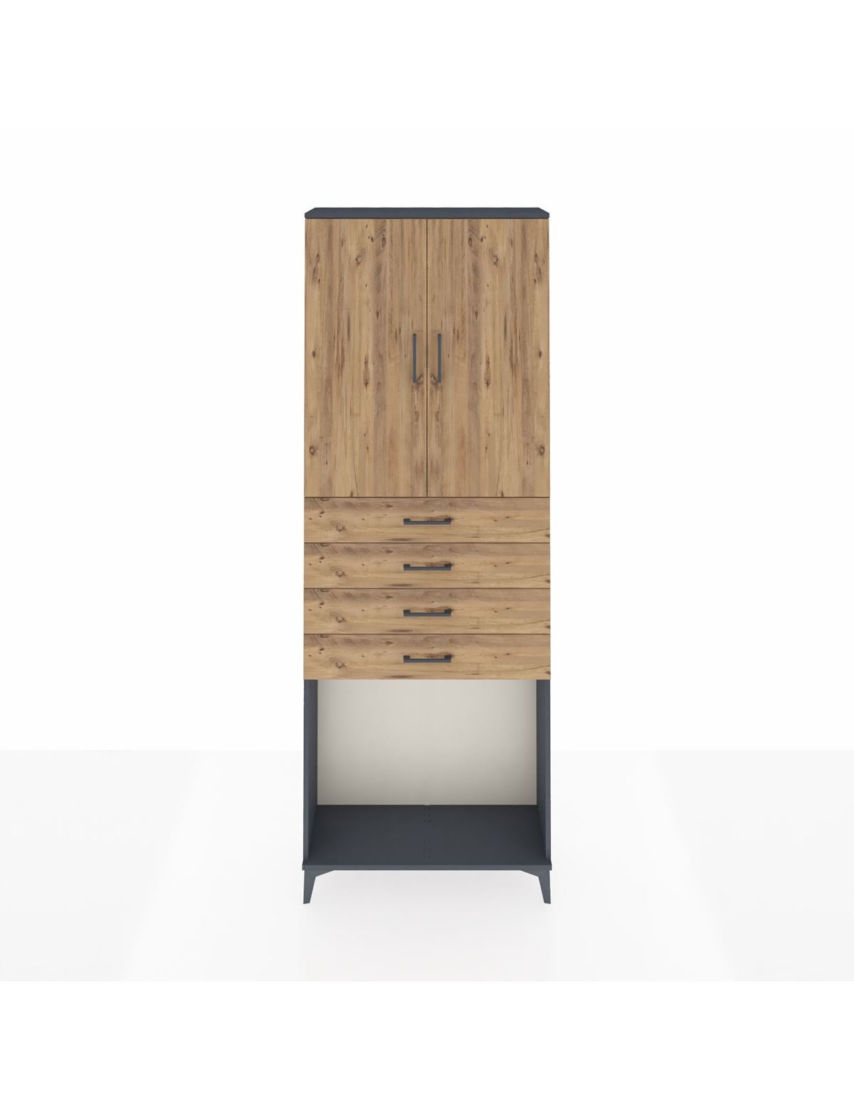 Arges Dolap 3 Raflı 4 Çekmeceli 2 Kapaklı 88x30x243 Antrasit-Çam