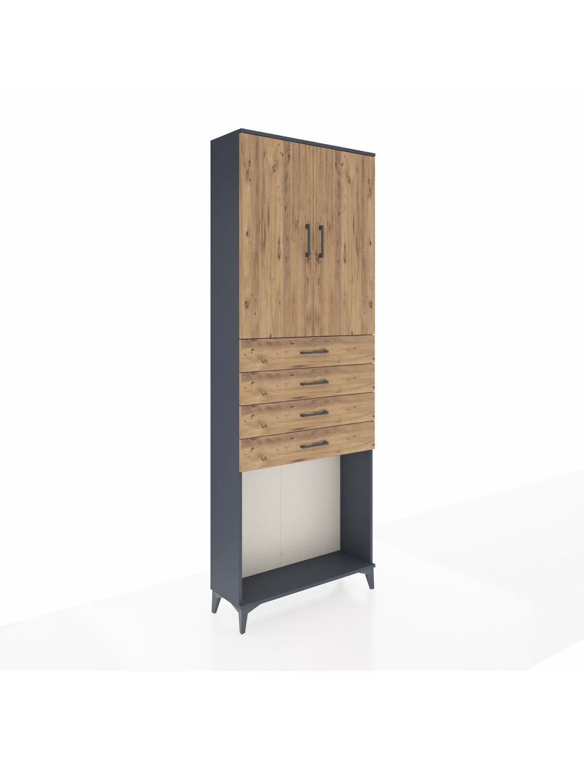 Arges Dolap 3 Raflı 4 Çekmeceli 2 Kapaklı 88x30x243 Antrasit-Çam