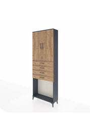 Arges Dolap 3 Raflı 4 Çekmeceli 2 Kapaklı 88x30x243 Antrasit-Çam