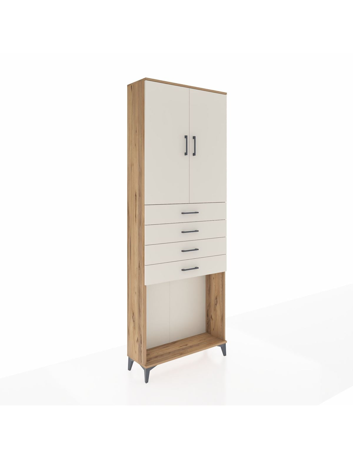 Arges Dolap 3 Raflı 4 Çekmeceli 2 Kapaklı 88x30x243 Çam-Aytaşı