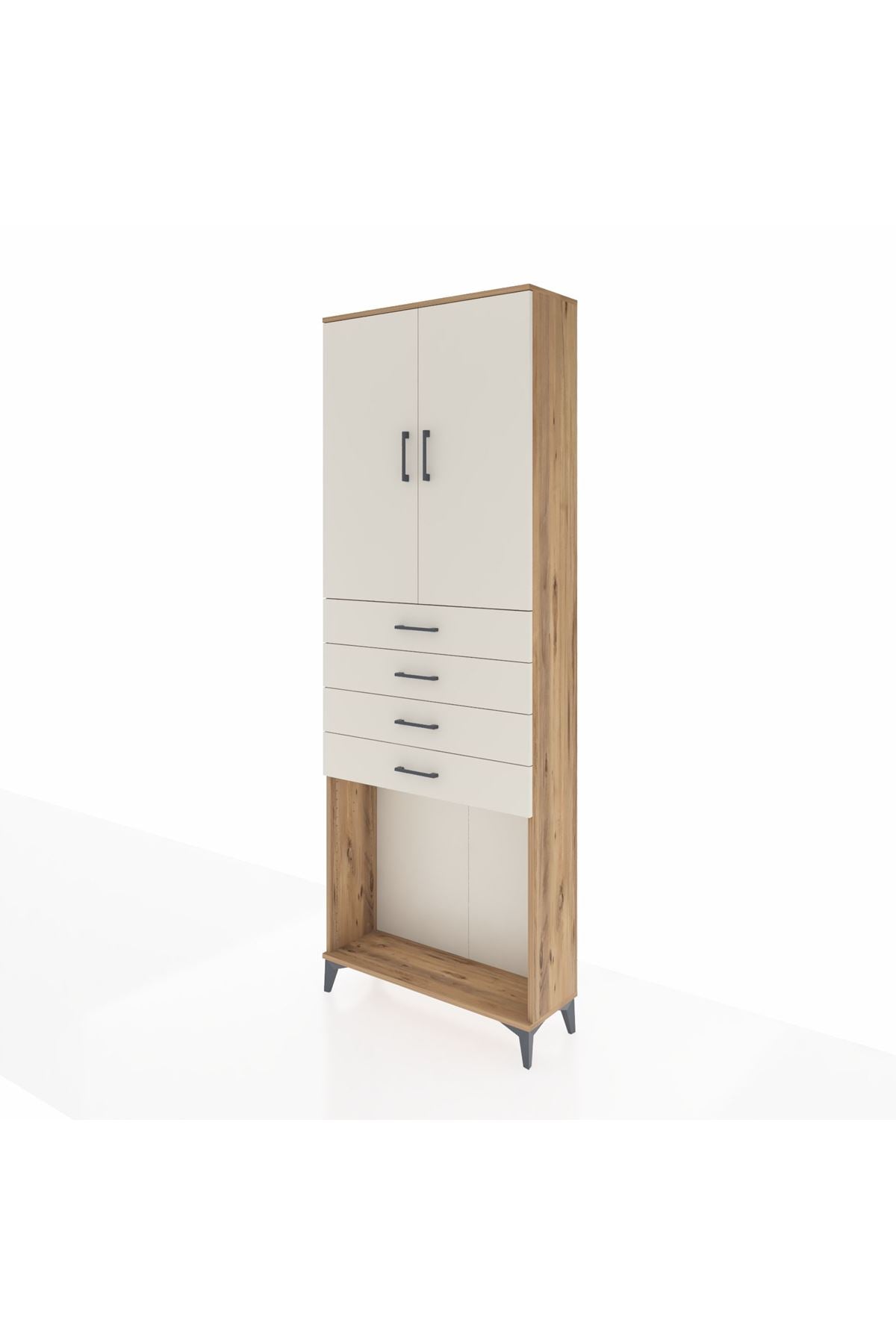 Arges Dolap 3 Raflı 4 Çekmeceli 2 Kapaklı 88x30x243 Çam-Aytaşı