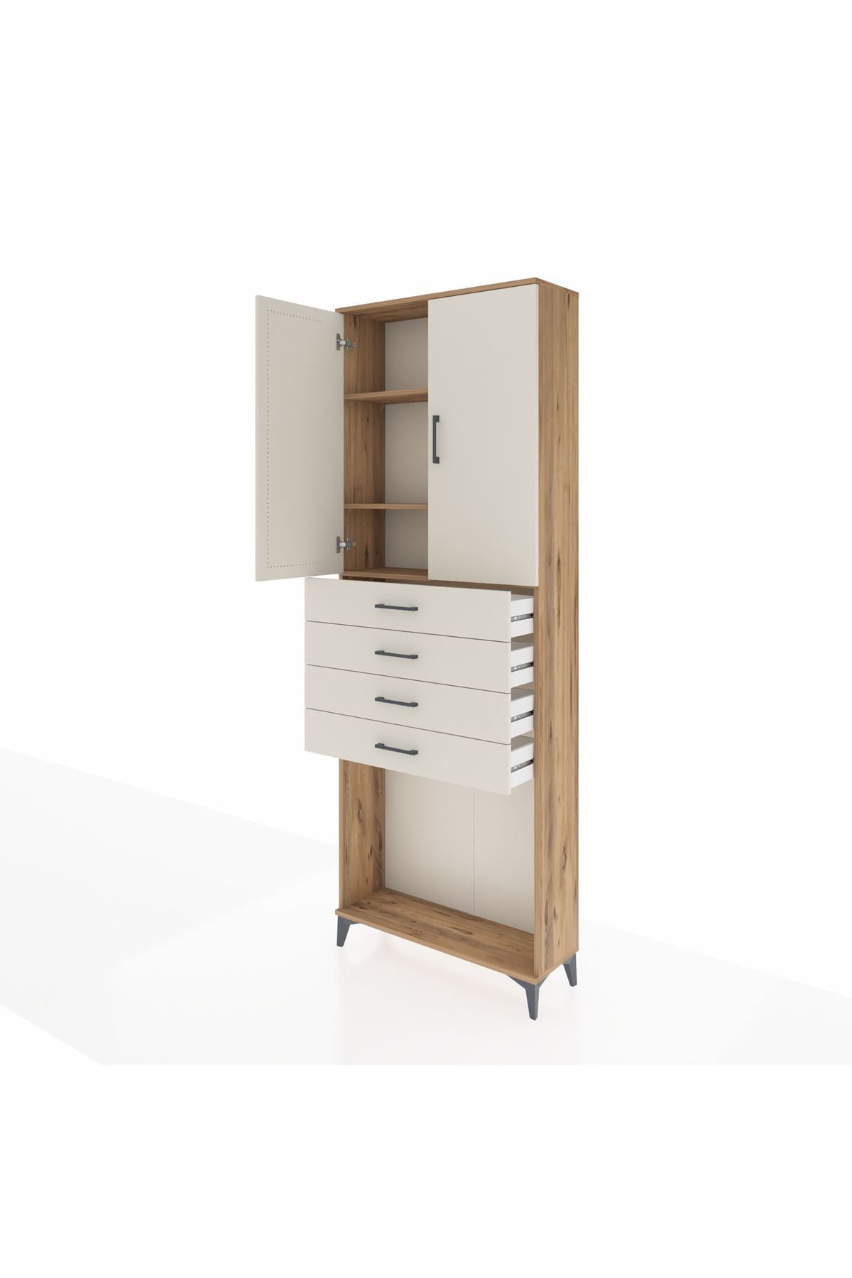 Arges Dolap 3 Raflı 4 Çekmeceli 2 Kapaklı 88x30x243 Çam-Aytaşı